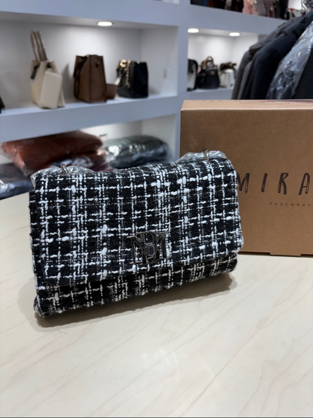 Chic Black & White Tweed Crossbody Bag
